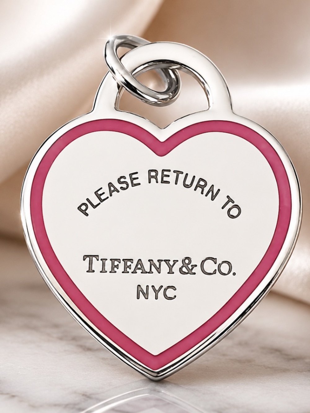 Tiffany & Co. Return to Tiffany Large Pink Enamel Heart Tag large Charm 925